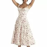 Odizli Korsett Kleid Damen Sommer Elegant Sexy Ärmellos Spaghettiträger Trägerkleid Blumenkleid Boho Style Midi Kleid mit Schlitz Lang Sommerkleid Strandkleid Festlich Casual Freizeitkleid Rosa M