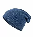 Lallier Unisex-Mütze aus 100% reinem Kashmir, gerippte Mütze mit Bündchen, warm, weich, mit Geschenkbox für Damen und Herren (Navy blau)