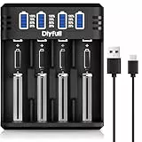 Dlyfull 18650 Ladegerät, 4 Fach Universal Akku Ladegerät mit LED Anzeige, Schnell USB-C Batterieladegerät für 18650 21700 17500 16340 26650 AA AAA C 3,7V Li-Ion Akkus 1,2V NI-MH/NI-CD Batterie