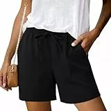 Uniexcosm Shorts Damen Sommer Bermuda Shorts High Waist, Locker Kurze Hose mit Taschen Atmungsaktive Viskose Stoffhose für Urlaub Strand Alltag Schwarz 3XL B:Schwarz XXL