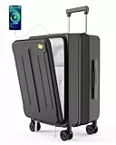 MGOB Koffer Handgepäck Trolleys Polycarbonat Reisekoffer Erweiterbar mit Vordertasche Hartschalen Leicht mit TSA USB und Externer Teleskopgriff,55x36x24cm(Schwarz)
