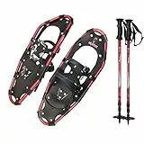 ALPIDEX Schneeschuhe Aluminium Rahmen Damen Herren ab Schuhgröße 36 bis 135 kg Ratschenbindung Tragetasche, Farbe:Black/Red 25 mit Stöcken