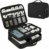 MATEIN Kabeltasche Groß, Kabeltasche Organizer mit DREI Verschiedene Fächer, Tragbarer Kabel Organizer Tasche für Ladekabel, Ladestecker, Kable Tasche für Handy, Lagerung, Reise, Tablet, Schwarz