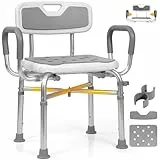 Duschstuhl für Senioren & Schwanger mit Armlehnen, Bis 180 KG, Duschhocker Modern Höhenverstellbar & Breite Verstellbar, Verstärkung Stuhl Für Dusche - Inkl. Antirutschfüße, Matten & Brausehalterung
