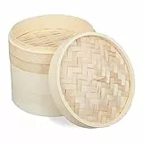 Relaxdays 10031463 Bambus, asiatischer Dämpfkorb mit 3 Etagen, für Dim Sum, Reis, Dampfgarer Einsatz, Ø 24 cm, Natur, Hellbraun