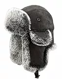 Insun Unisex Fliegermütze Wildleder Winddicht Trappermütze Warme Kunstfell Russische Mütze Schwarz M