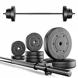 TREX SPORT Langhantel Set 22 kg | Hantelset mit Langhantelstange 120 cm aus Stahl und 8 Hantelscheiben aus Kunststoff in Schwarz mit mattem Finish für Krafttraining zuhause