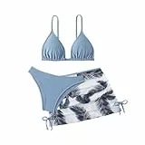 XINYUNZU Mädchen Badeanzug 3-Teilig Bikini mit Rock Set Blumen Bademode Sommer Schwimmanzug Badebekleidung Kinder und Teenager Badeanzüge Blau 14-15 Jahre