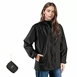 LAMA Regenjacke Damen Regenmantel Ultraleicht Regenponcho Fahrradjacke Wasserdichte Wanderjacke mit Kapuze, Atmungsaktiv Regenbekleidung Sportjacke Outdoorjacke Regenschutzbekleidung, Schwarz L