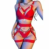 YOMORIO Damen Dessous Set Sexy, Nachtwäsche Sexy Babydoll Reizwäsche mit BH, Slip, Gürtel Anzug Unterwäsche Strapse Set Bodysuit Lingerie Set