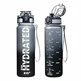 EYQ 500ml Trinkflasche, Wasserflasche, Tritan BPA Free Auslaufsicher Sport Flasche, Sportflasche mit Zeitmarkierung für Schule Fitness Gym Sport