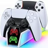 RGB PS5 Controller Ladestation für Dualsense Controller, Ladestation für PlayStation 5 Controller Zubehörset mit 2Std Schnelllade, PS5 Zubehör