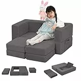 MeMoreCool Kindersofa aus Cord, Ausklappbares Schaumstoff Sofa, Modulare Mini Couch für Kinderzimmer & Schlafzimmermöbel, Anthrazit