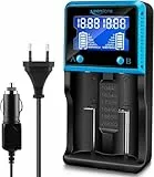 Keenstone Universal Akku Ladegerät, 18650 Akku Ladegerätmit 2 Schacht, LCD Smart Schnell Aufladen Batterieladegerät für NI-MH NI-CD AA AAA Li-Ion LiFePO4 IMR 10440 14500 16340 18650 RCR123 26650