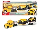 Dickie QDKT062100 Toys Volvo Mack Truck, mit 2 Volvo Fahrzeugen auf Anhänger, Muldenkipper & Radlader, Anhänger zum Abkoppeln, bewegliche Teile, 32 cm Gesamtlänge, Sandkasten, gelb/grau