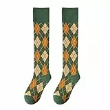 Socken für Damen, reine Baumwolle, Herbst und Winter, warme Strümpfe, geformte knielange Strümpfe, Fischnetz-Beinlampe, grün, Einheitsgröße