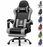 minnouat Gaming Stuhl, ergonomischer Gaming Sessel mit Fußstütze, Gamer Stuhl mit Lendenkissen & Kopfstütze, Gaming Chair mit neigbarer Rückenlehne, Bürostuhl & Gamingstuhl,150 kg, Grau