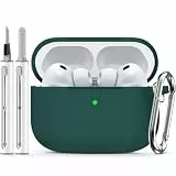 Inesore Compatible with AirPods Pro 3 Hülle with Cleaning Kit, Silicone Protective Case Cover for Apple Air Pods Pro 3rd (2025), Unisex Design - Deep Green-B