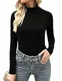Aottori Rollkragenshirt Damen Baumwolle Langarmshirt Rollkragen Stretch Oberteile Langarm Elegant T-Shirt Dünn Eng Tops Slim Fit Herbst Winter Schwarz M