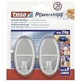 tesa Powerstrips Haken Large OVAL - Selbstklebender Wandhaken für Glas, Kacheln, Holz, Kunststoff und andere Untergründe - Matt-Chrom