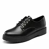 DREAM PAIRS Damen Klassische Oxford Schnürhalbschuhe, komfortabel Businessschuhe für FrauenSchwarz/pu SDOX2202W-E Größe 38 (EUR)