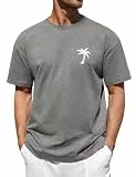 Svanco Herren Sommer Oversize T-Shirt, Baumwolle Locker Kurzarm Shirt, Palm Gemustert Casual Top mit Rundhal