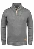 !Solid SDPetro Herren Strickpullover Troyer Grobstrick Pullover mit Troyerkragen Rippbündchen Label-Details Baumwollmischung Regular fit, Größe:L, Farbe:Grey Melange (8236)