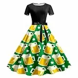 Generisch Damen Sommerkleid Rundhalsausschnitt Kurzärmelig Abnehmbarer Gürtel Oktoberfest-Print Lässiges Kleid (Green XXL)