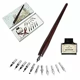 Kalligraphie Stift Set Holz-Füllfederhalter Schreibmappe mit 11 Federn und schwarzer Tinte