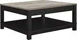 Ameriwood Home Carver Couchtisch mit offenem Stauraum, mattschwarzer Lackierung und Akzenten in Used-Optik mit Holzmaserung