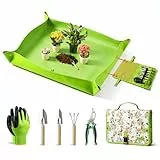 Grenebo Gartengeräte-Set, 7-teiliges Handwerkzeug-Set mit Pflanzmatte und Werkzeugtasche, Edelstahl-Gartengeräte zum Umpflanzen von Sukkulenten und Bonsai-Pflanzen