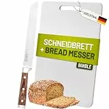 ZOLMER Edelstahl Schneidebrett 34×23 cm & Brotmesser - Extra scharfes Wellenschliff Messer -