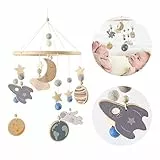 let's make Astronaut Holz Baby Mobile + filzkugeln, Beruhigende Bettglocke für Baby, Kinderzimmer und Babybett Rassel Dekoration, Neugeborenen Geschenk