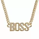 Liitata BOSS Zeichen Halskette BOSS Anhänger Goldkette Hiphop Rapper Punk Gold Kette für Herren Fasching Karneval Party