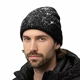 TOP-EX wasserdichte Wintermütze Herren & Damen, Warme Fleece-gefütterte Strickmütze Beanie, Winddichter, Atmungsaktive Lauf- & Skimütze, Regenschutz, Herrenmütze Schwarz L/XL