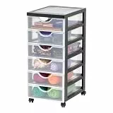 Iris Ohyama Kunststoff-Schubladenbox mit Rollen, 6 flachen Schubladen, Schwarz, Griffe zum Ziehen, Für Schlafzimmer, Schule & Büro, BPA-frei, Schubladenschrank, Rollcontainer, A4 Drawer, DDDC-360