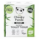 The Cheeky Panda Bambus Toilettenpapier 3-Lagig Großpackung | 48 Rollen x 200 Blatt | Klopapier Plastikfrei Verpackt | Eco WC Papier