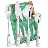 Kuppels Kinderbesteck mit Namensgravur – Kinder Besteck Set ab 3 Jahre, 4-teilig, Edelstahl, spülmaschinengeeignet – personalisiertes Taufgeschenk für Mädchen & Jungen, Waldfreunde