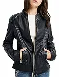 BELLIVERA Damen Jacke aus Kunstleder Frühling Herbst Bekleidung Kurz Moto Biker Mantel SS816 Schwarz S