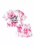 PATPAT Mädchen Bekleidungssets Batik Sommer, Geschenk Einschulung Schulanfang, Kurzarm T-Shirt und Shorts Mädchen Kinder Kleidung, Sport Freizeit Komfort Kinderkleider Sportanzug Rosa6-7 Jahre