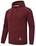 Huayuzh Hoodie Herren Kapuzenpullover Oversize 2024 Winter Warm Pullover Casual Langarm Sweatshirt mit Taschen Claret 2XL