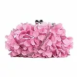 MEGAUK Damen Elegante Handtasche Blumen Clutch Seide Abendtasche Henkeltasche Crossbody Bag mit Kette Kisslock Design, Hellrosa