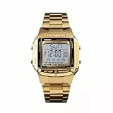 Brrnoo Men Analog Digital Watch, Fashion Casual Sports Armbanduhr, 2 Mal 5 Alarm, 3ATM Wasserdichtes Edelstahlgurt, Hintergrundbeleuchtung Multifunktionale Uhren, für Geschäftsleute, (Gold)