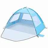 Strandmuschel Tragbarer Strandzelt Sonnenschutz Windschutz Zelt mit UV-Schutz 50+ Einfacher Aufbau Extra Light Kleines Packmaß Camping Zelt für Strand Garten (Blau, 2 Personen)