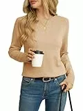 Saodimallsu Strickpullover Damen Langarm Rundhals Einfarbig Locker Pulli Sweatshirt Geripptes Pullover Oberteile Khaki M
