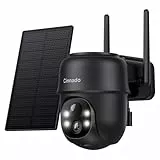 Cinnado Überwachungskamera Aussen Solar - 2K Aussenkamera WLAN Kabellos Akku, 360 Grad PTZ, PIR Bewegungsmelder IP65, Farbnachtsicht, Zwei-Wege-Audio (Schwarz)