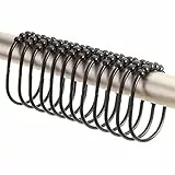 2 Lb. Depot Breite Duschvorhangringe, Set mit 12 Stück, leicht gleitende Rollen, rostfrei, Edelstahl-Duschhaken für gerade und gebogene Stangen, dekorativ und langlebig, für jedes Bad, Schwarz