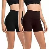 Leafigure 2er Pack Radlerhose Damen Kurz Set Hohe Taille Sporthose Shorts Blickdicht Sommer Hotpants Leggings für Gym Fitness Yoga Schwarz/Dunkelbraun SM