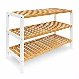 Relaxdays Schuhregal aus Bambus HxBxT: ca. 54,5 x 70 x 24,5 cm Schuhschrank mit 3 Ablagen Schuhablage für 9 Paar Schuhe als Schuhständer und Schuhaufbewahrung aus Holz stabiles Regal, natur und weiß