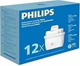 Philips Water Wasserfilter-Kartuschen Geschmack+, 12 er-Pack, reduziert MIKROPLASTIK, CHLOR, KALK, SCHWERMETALLE, Kompatibel mit brita*